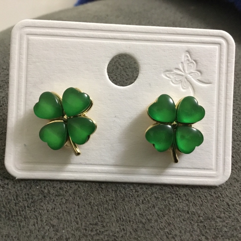 Gold Four Leaf Clover Shamrock Earrings